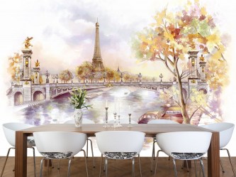 Фотообои Париж (живопись) в интерьере кухни